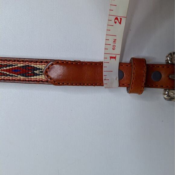 Vintage Justin Concho Western Belt Women's 28 Leather Woven Silver Southwestern - Picture 13 of 15
